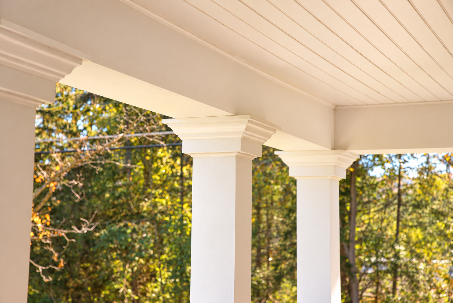 Classic trim and columns framing the porch